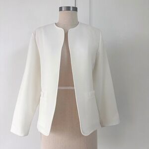 Vintage 90s Willow Ridge Ivory Jacket Collarless Textured Topper USA 10P Bridal